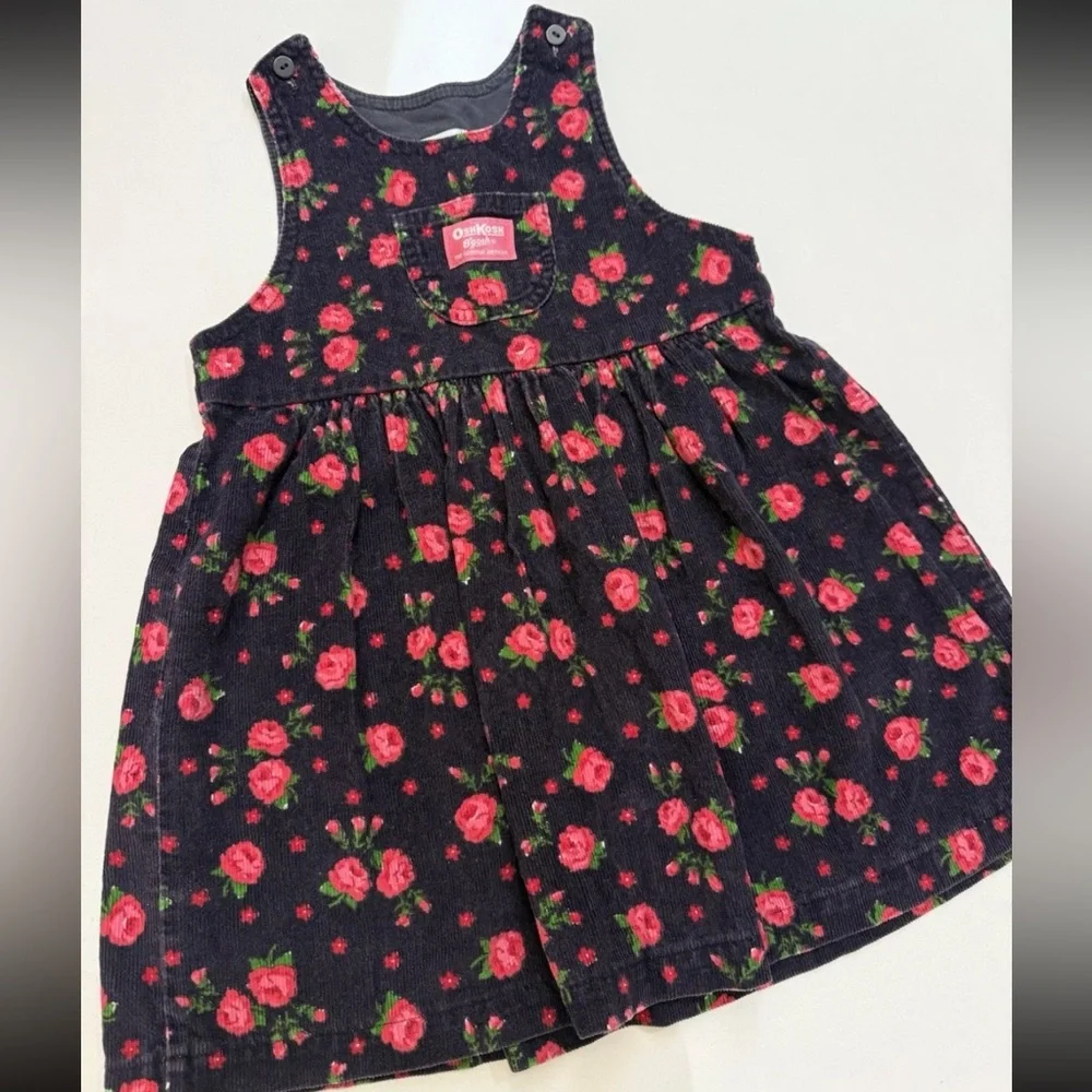 Vintage OshKosh B'gosh Dress Size 4 USA Made‎ Floral Corduroy Toddler Girls